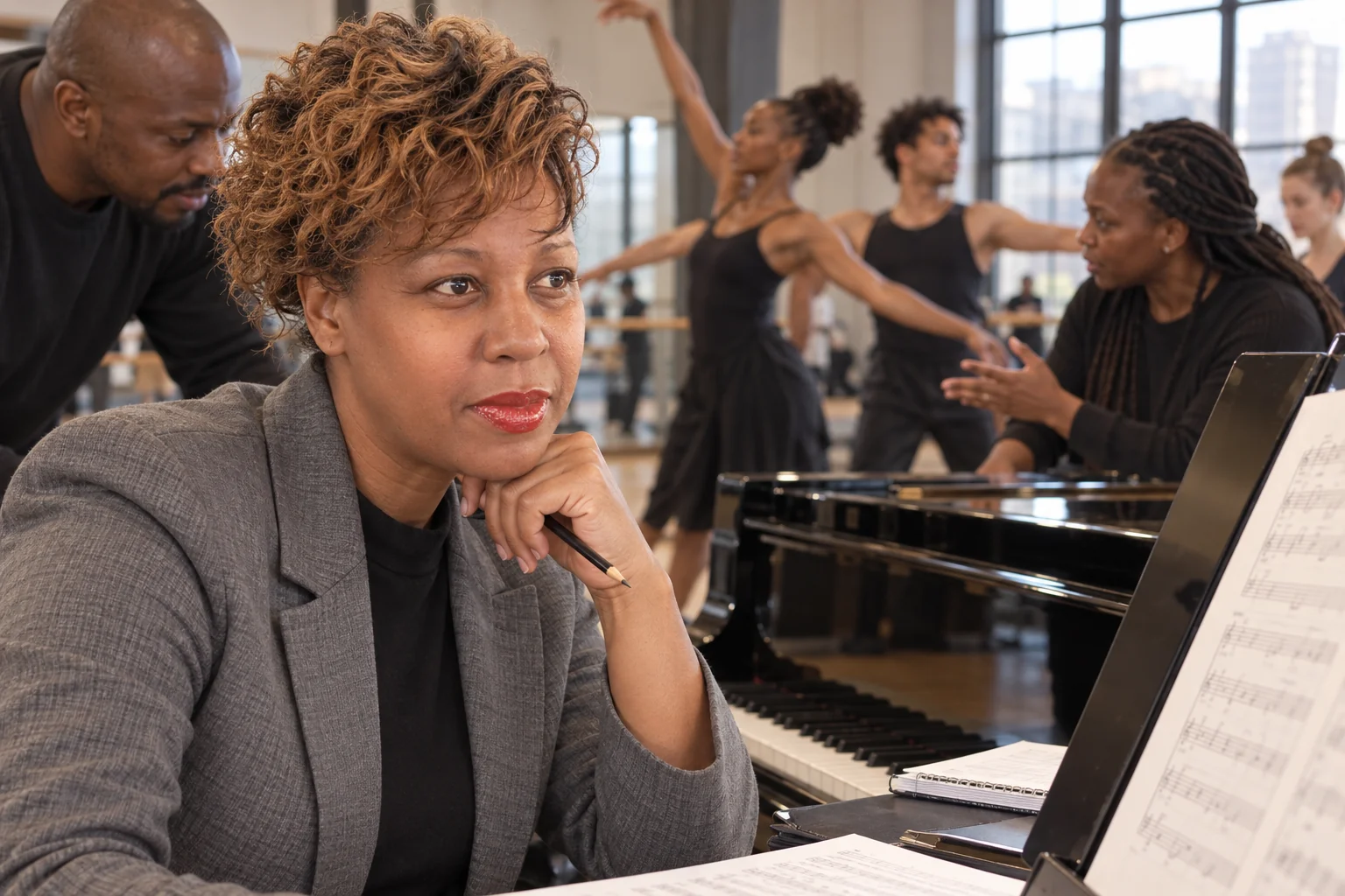 Unathi working with dancers and musicians