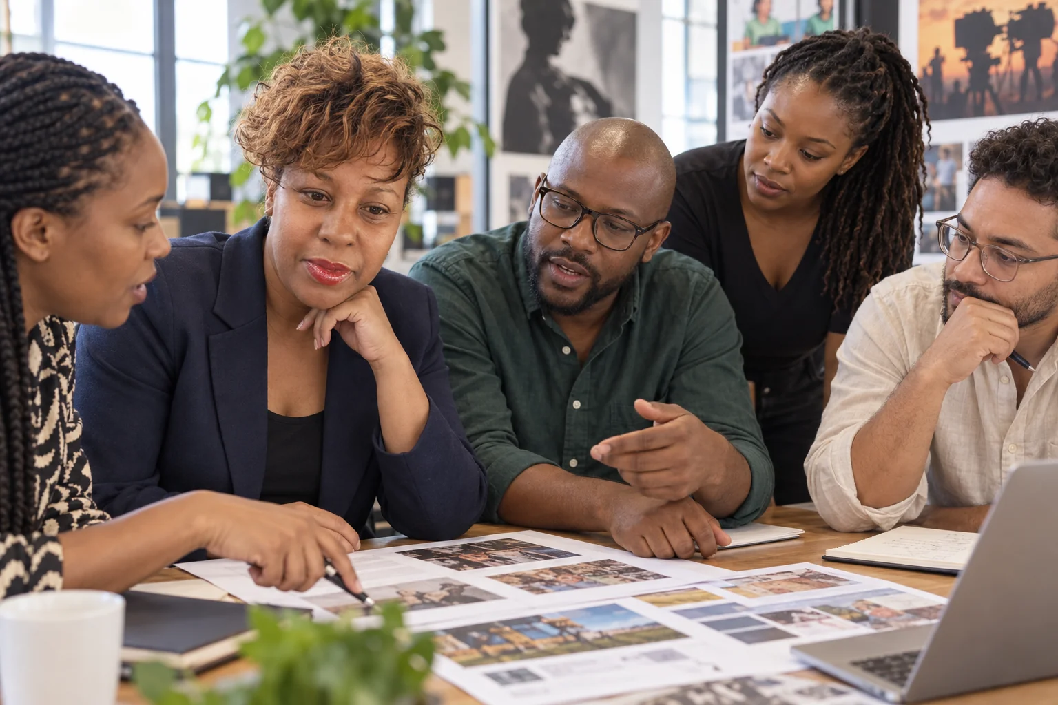 Unathi discussing a creative project with colleagues